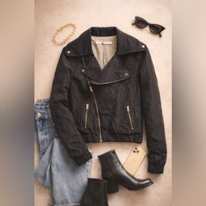 Mike & Chris Black Bomber Jacket with Gold Zipper